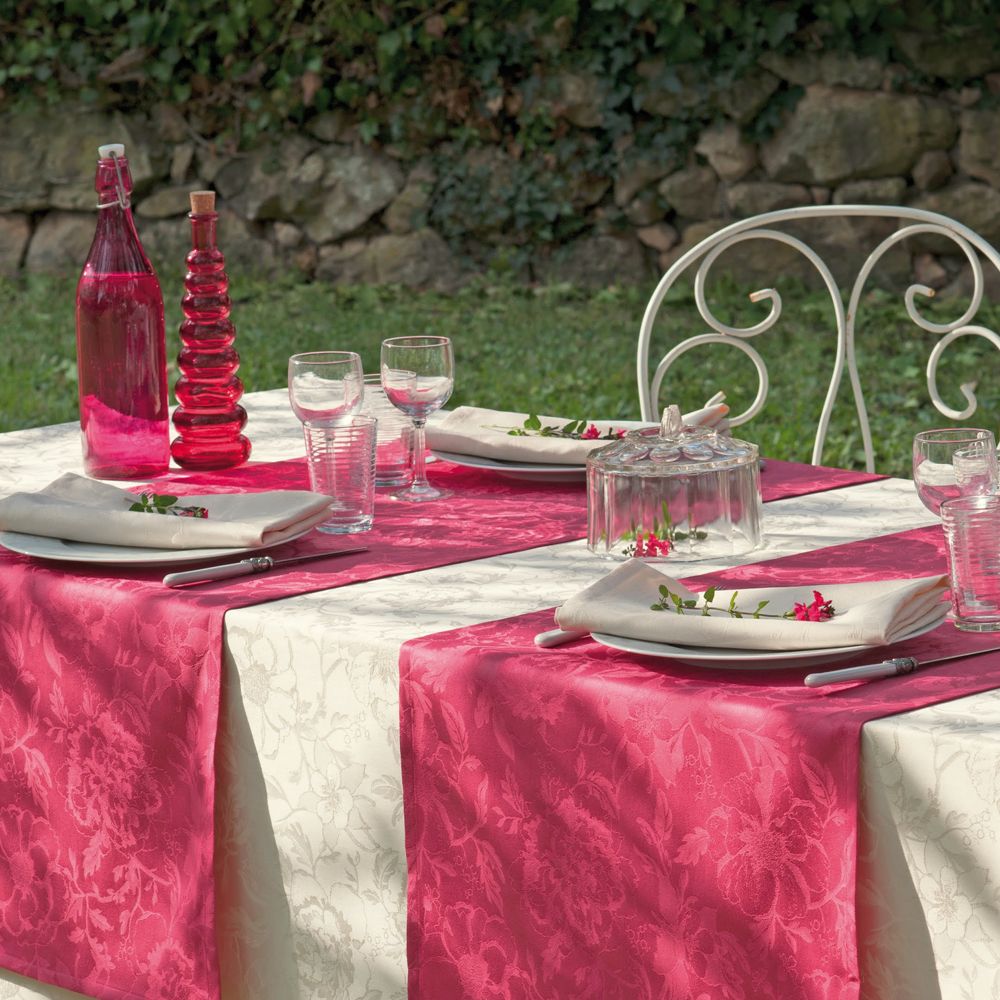 Garnier-Thiebaut Tablecloth - Mille Charmes Ecru De Blanc - c Garnier-Thiebaut Tablecloth - Mille Charmes Ecru De Blanc - c